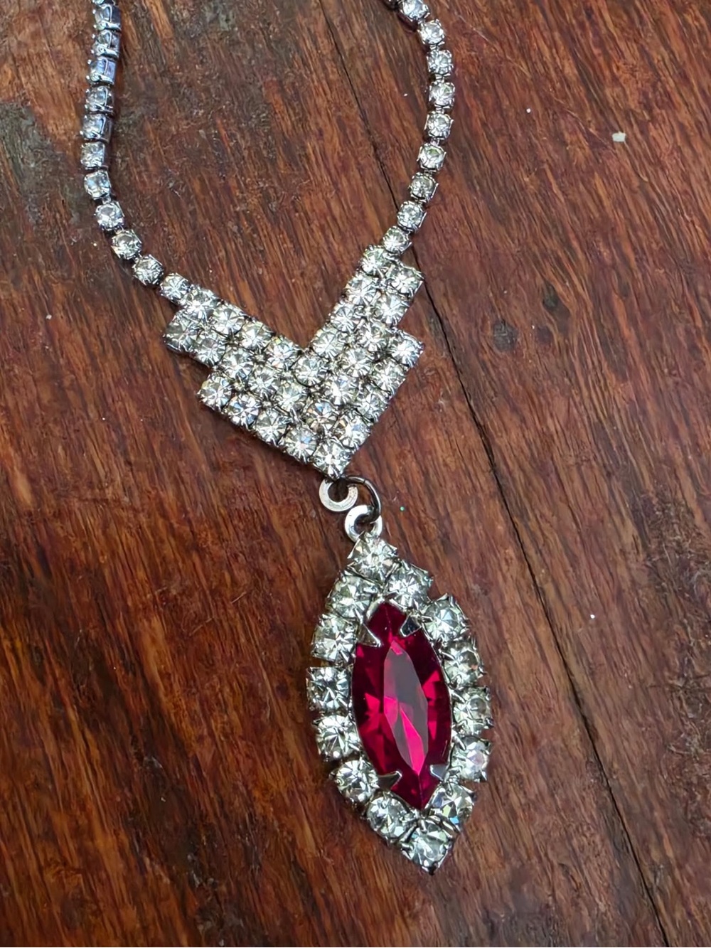 Lab Diamonds Pendant Necklace with lab created Ruby Centerstone